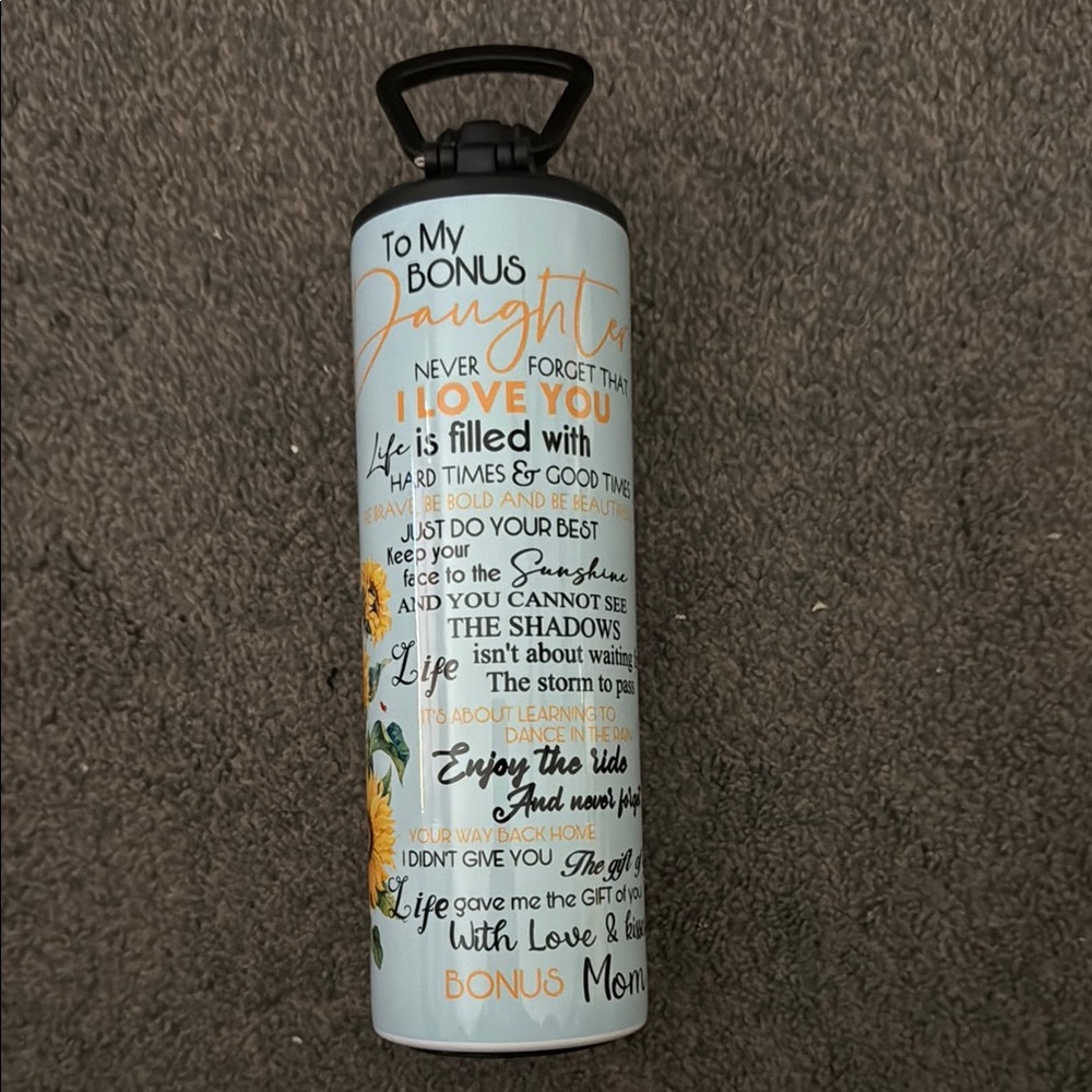 Bonus Daughter Sunflower Inspirational Water Bottle with Handle